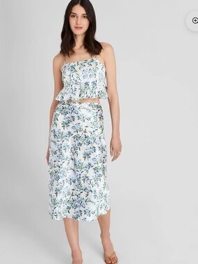 Club Monaco Floral Print Silk Charmeuse Midi Skirt